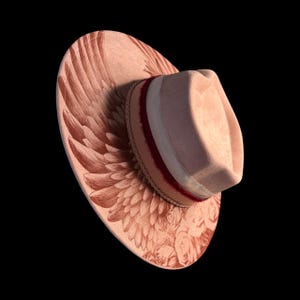 Vegan Suede Wide Brim Hat: Engraved Angel Wings and Roses image 7