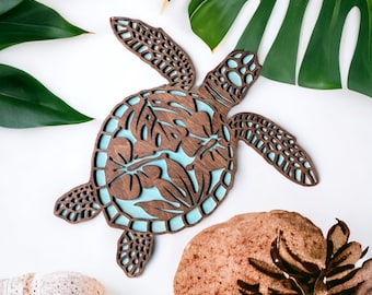 Wood Sea Turtle Wall Art: Layered Peek-a-Boo Design