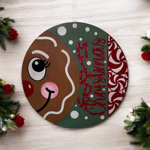 Whimsical Gingerbread Welcome Sign – Christmas Door Decor with Peppermint Charm