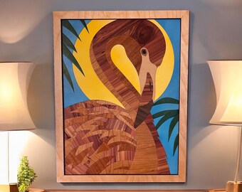 Elegant Tropical Flamingo Wall Art – Made from 6 Exotic Woods