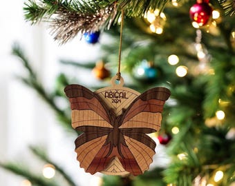 Wood Butterfly Ornament - Personalized with Name & Year- Unique Christmas Gift