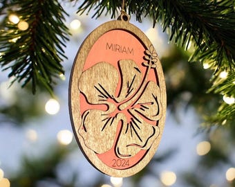 Personalized Hibiscus Christmas Ornament Tropical Holiday Decoration