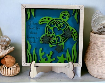 Custom Mother's Day Ocean Life Sign with Adorable Sea Turtle and Babies - A Heartfelt Tribute to Mom.  Mother’s Day gift.