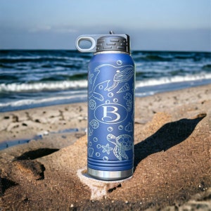 Personalized Ocean Life Thermal Water Bottle: Engraved Stainless Steel 32oz