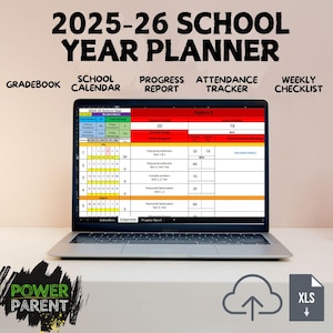 Homeschool Planner, Gradebook, Progress Report, Attendance Tracker, and Assignment Tracker Excel Spreadsheet