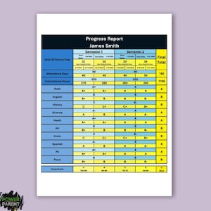 Plantilla de boleta de calificaciones de educación en el hogar / Informe de progreso editable con cálculos automáticos de calificaciones / Descarga digital de Excel