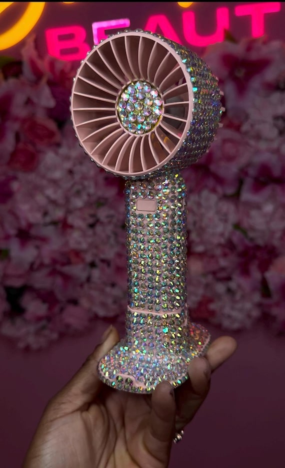 Hand held portable fan, rechargeable battery fan, 3 speed mini usb fan, eyelash extension drying fan, Bling personal fan