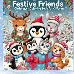 Festive Friends Christmas Coloring Book | Animal Coloring Pages | Digital Download | Christmas PDF for Kids | 30 Pages Printable