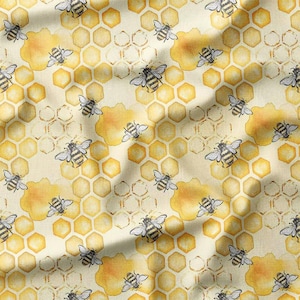 Honeycomb and Bees Cotton Fabric by the Yard Vibrant Honeycomb Pattern with Detailed Bees for Sewing, Quilting, Bedding, Home Decor and DIY