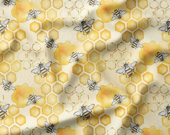 Honeycomb and Bees Cotton Fabric by the Yard Vibrant Honeycomb Pattern with Detailed Bees for Sewing, Quilting, Bedding, Home Decor and DIY