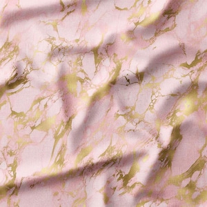 Pink and Gold Marble Effect Cotton Fabric by the Yard - Elegant Marbleized Design for Quilting, Sewing, and Home Decor