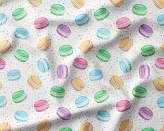 Pastel Macarons on White Background Cotton Fabric by the Yard, Perfect for Kids' Clothing, Quilting, and Baking-Themed Decor