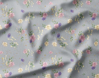 Fabric by the Yard - Pastel Floral Bouquets on Gray Cotton - Perfect for Quilting, Sewing, and Home Decor Projects