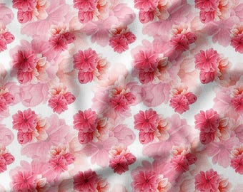 Floral Print Fabric - White Background with Pink Flowers for Sewing and Home Decor - Cotton Knit Jersey Sateen Bamboo Linen - DIY Crafts