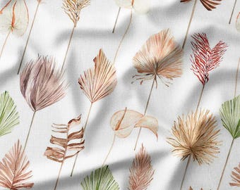 Tropical Leaves Cotton Fabric by the Yard Botanical Beige and Green Leaf Print for Sewing, Quilting, Home Decor, and DIY Crafts