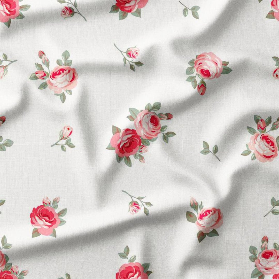 Scattered Pink and Red Roses Cotton Fabric by the Yard - Delicate ...