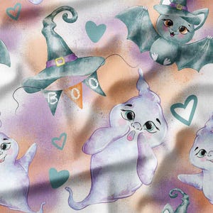 Cute Ghosts, Bats, and Witch Hats Cotton Fabric by the Yard - Fun Halloween Design for Quilting, Sewing, Pillows, and Kids&#39; Projects