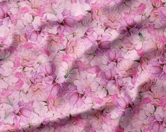 Pink Floral Bloom on Light Pink Cotton Fabric by the Yard - Romantic and Elegant Design for Quilting, Sewing, and Home Decor