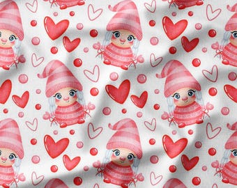 Cotton Fabric by the Yard - Cute Girl in Pink with Hearts, Perfect for Quilting, Sewing, and Valentine's Day Crafts