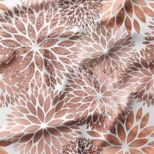 Rose Gold Floral Medallion Pattern on White Cotton Fabric by the Yard for Quilting Sewing Elegant DIY Crafts and Home Decor
