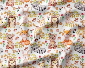 Cute Forest Animals with Deer, Bears, Hedgehogs, and Foxes Cotton Fabric by the Yard Perfect for Kids Quilting, Bedding, and DIY Crafts