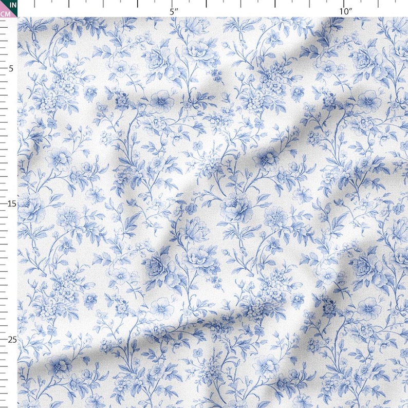 Cotton Fabric by the Yard – Toile Ditsy Meadow Florals Allover, Printed ...
