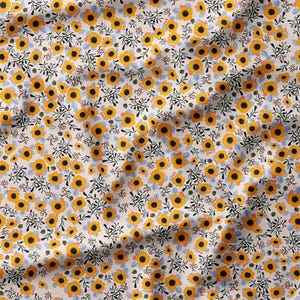 Yellow and Black Sunflowers on Cream Cotton Fabric by the Yard – Floral Pattern for Quilting, Pillows, and Home Decor Projects