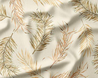 Palm Leaf Cotton Fabric by the Yard Tropical Beige and Green Leaf Botanical Design for Sewing, Quilting, Home Decor, and DIY Projects