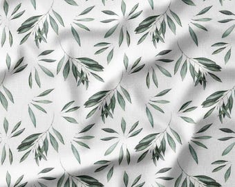 Olive Leaves Fabric - Printed Cotton Fabric by the Yard - Tree Branches Home Decor DIY Sewing Fabric - Linen Jersey Poplin Muslin by FC