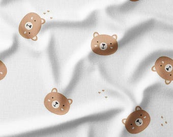 Cute Bear Faces Cotton Fabric by the Yard Adorable Brown Bear Heads Design for Boys Girls Kids Sewing Quilting Bedding Home Decor, and DIY