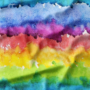 Bright Watercolor Rainbow Stripes on Cotton Fabric by the Yard – Bold and Colorful Design for Quilting, Sewing, and DIY Crafts
