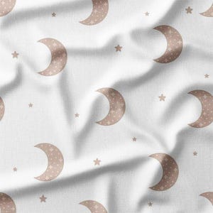 Moon and Stars Cotton Fabric by the Yard Beige Crescent Moon and Star Pattern for Kids Sewing, Quilting, Baby Bedding, and DIY Projects