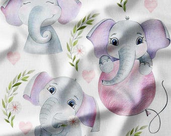 Cute Baby Elephant Cotton Fabric by the Yard - Adorable Design for Girls' Sewing, Quilting, Home Decor, and DIY Projects