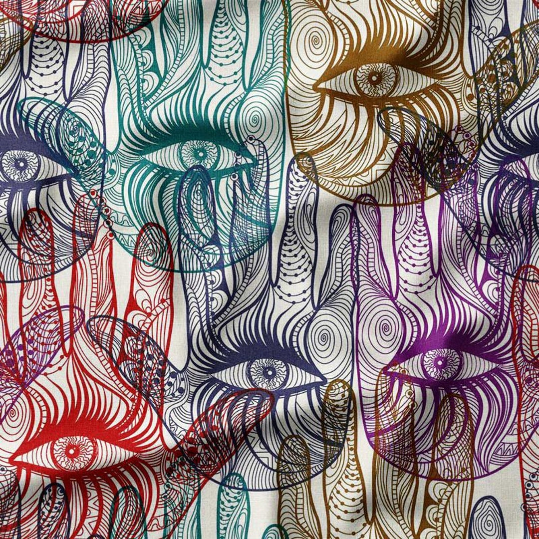 Abstract Eye and Hand Pattern Cotton Fabric by the Yard - Vibrant and ...