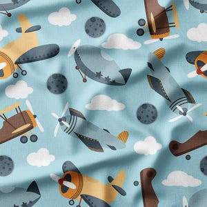 Airplanes and Clouds Cotton Fabric by the Yard Vintage Planes and Clouds Design for Kids Boys Sewing Fabric for Quilting Bedding DIY