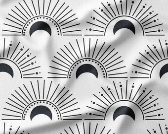 Minimalist Black and White Sunburst Pattern on Cotton Fabric by the Yard - Perfect for Quilting, Sewing, Modern Home Decor, and Crafts