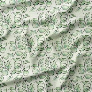 Cotton Fabric by the Yard - Green Leaves on Light Green, Perfect for Quilting, Sewing, Home Decor, Botanical Projects, and Crafts