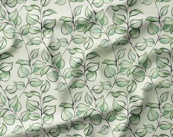 Cotton Fabric by the Yard - Green Leaves on Light Green, Perfect for Quilting, Sewing, Home Decor, Botanical Projects, and Crafts