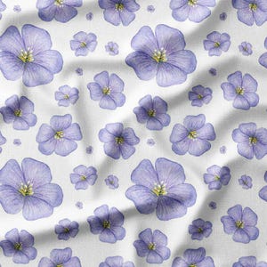 Cotton Fabric by the Yard - Delicate Blue Floral Pattern on White, Perfect for Quilting, Sewing, and Spring Decor