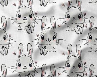 Adorable Bunny Cotton Fabric by the Yard – Sweet Rabbit Print for Kids’ Clothing, Quilting, and Nursery Decor