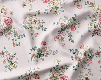 Vintage Floral Cotton Fabric by the Yard Elegant Garden Roses and Flowers Botanical Design on Light Pink Sewing Fabric for Sewing and DIY