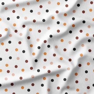 Cotton Fabric by the Yard - Multicolor Polka Dots in Brown, Black and Orange on White, Perfect for Quilting, DIY Crafts, Apparel, Home Decor