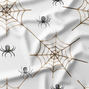 Spider Webs and Spiders Halloween Cotton Fabric by the Yard Creepy Crawly Design for Spooky Sewing, Quilting, and DIY Decor Projects