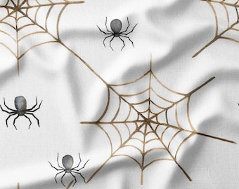 Spider Webs and Spiders Halloween Cotton Fabric by the Yard Creepy Crawly Design for Spooky Sewing, Quilting, and DIY Decor Projects