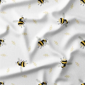 Bee Cotton Fabric by the Yard Adorable Bees and Leaves Design for Sewing, Quilting, Bedding, Home Decor and DIY Projects