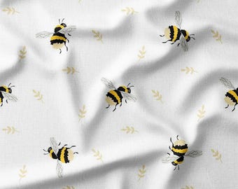 Bee Cotton Fabric by the Yard Adorable Bees and Leaves Design for Sewing, Quilting, Bedding, Home Decor and DIY Projects