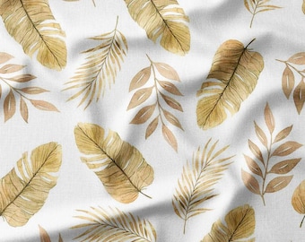 Neutral Palm and Banana Leaves Cotton Fabric by the Yard - Elegant Tropical Design for Quilting, Pillows, Bedding, and Home Decor