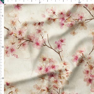 Cotton Fabric by the Yard – Cherry Blossom Sprigs in Blush – Romantic Floral Pattern
