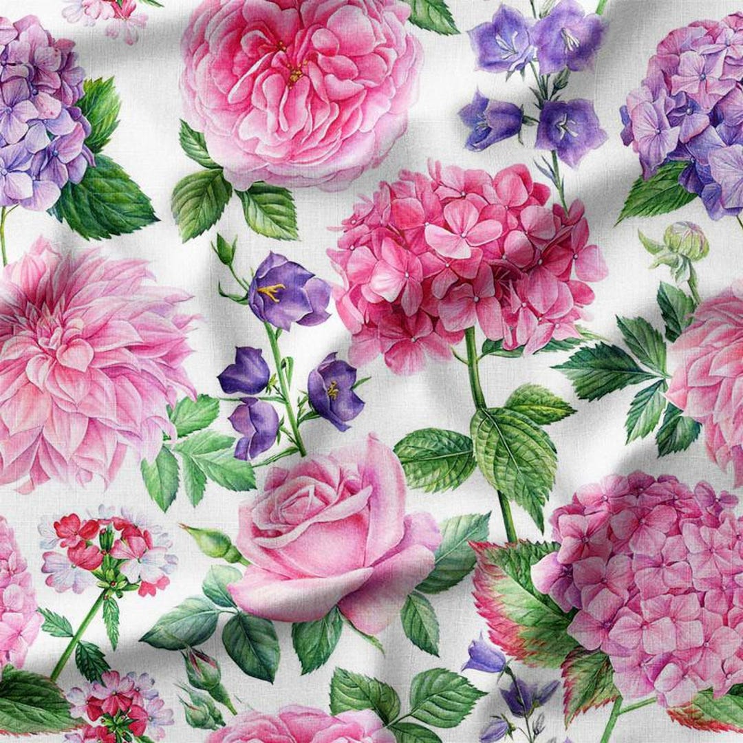 Vibrant Pink and Purple Floral Bouquet Cotton Fabric by the Yard ...