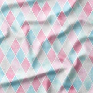 Pastel Pink, Blue, and White Diamond Pattern Cotton Fabric by the Yard - Perfect for Quilting, Sewing, Pillows, and Bedding Projects